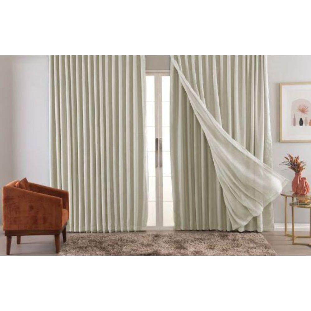 Cortina Trilho Suiço Blackout Com Linho Palha 5.00 X 2.80