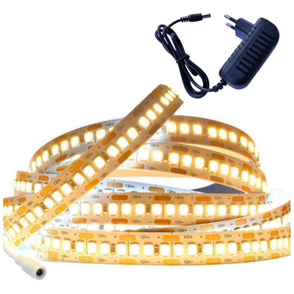 Fita Led Branca Quente 5m 2835 12v 3000k 120 Leds +fonte 12v