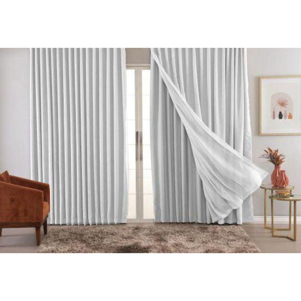 Cortina Trilho Suiço Blackout Com Linho Branca 5.00 X 2.70