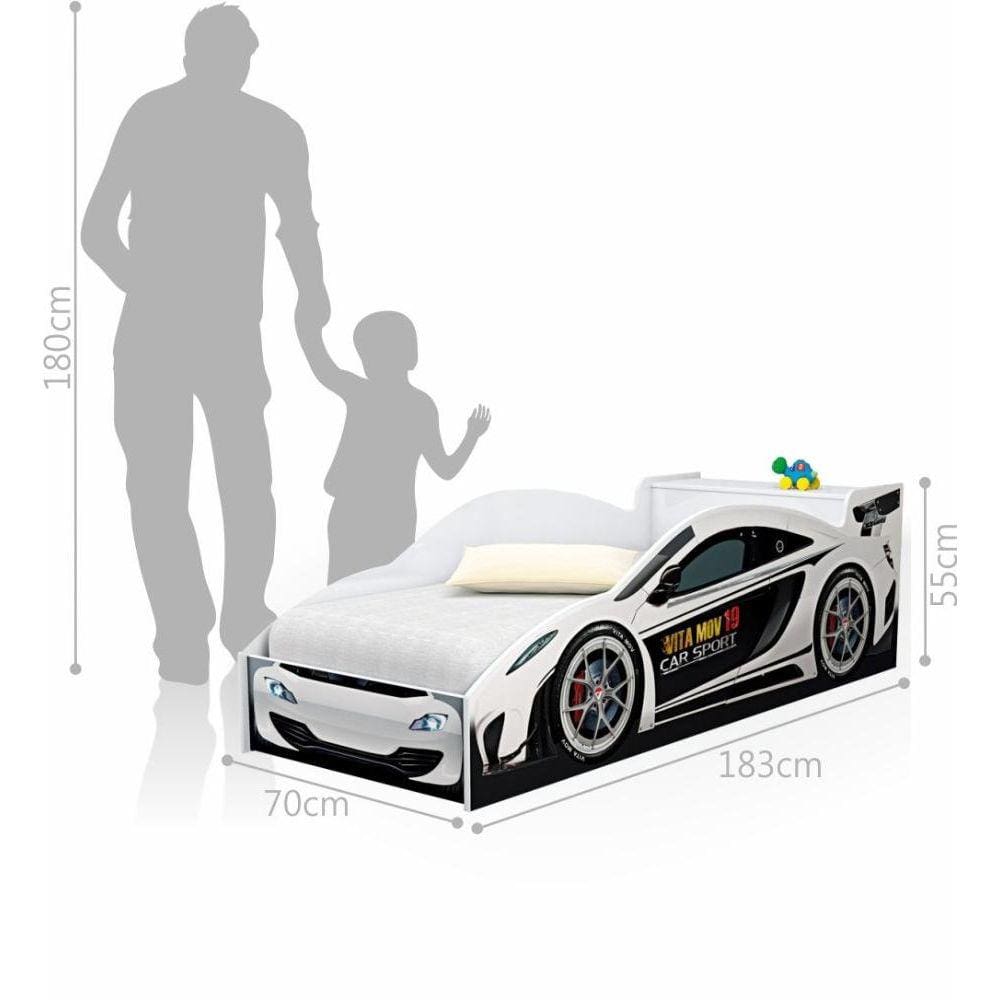 Cama Carro com Baú Lizzy Infantil Branco com Colchão