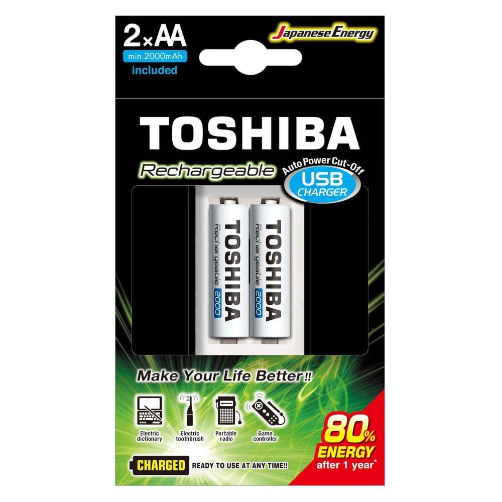 Carregador de Pilha Toshiba Com Pilha recarregável 2000mAh 2 Unidades