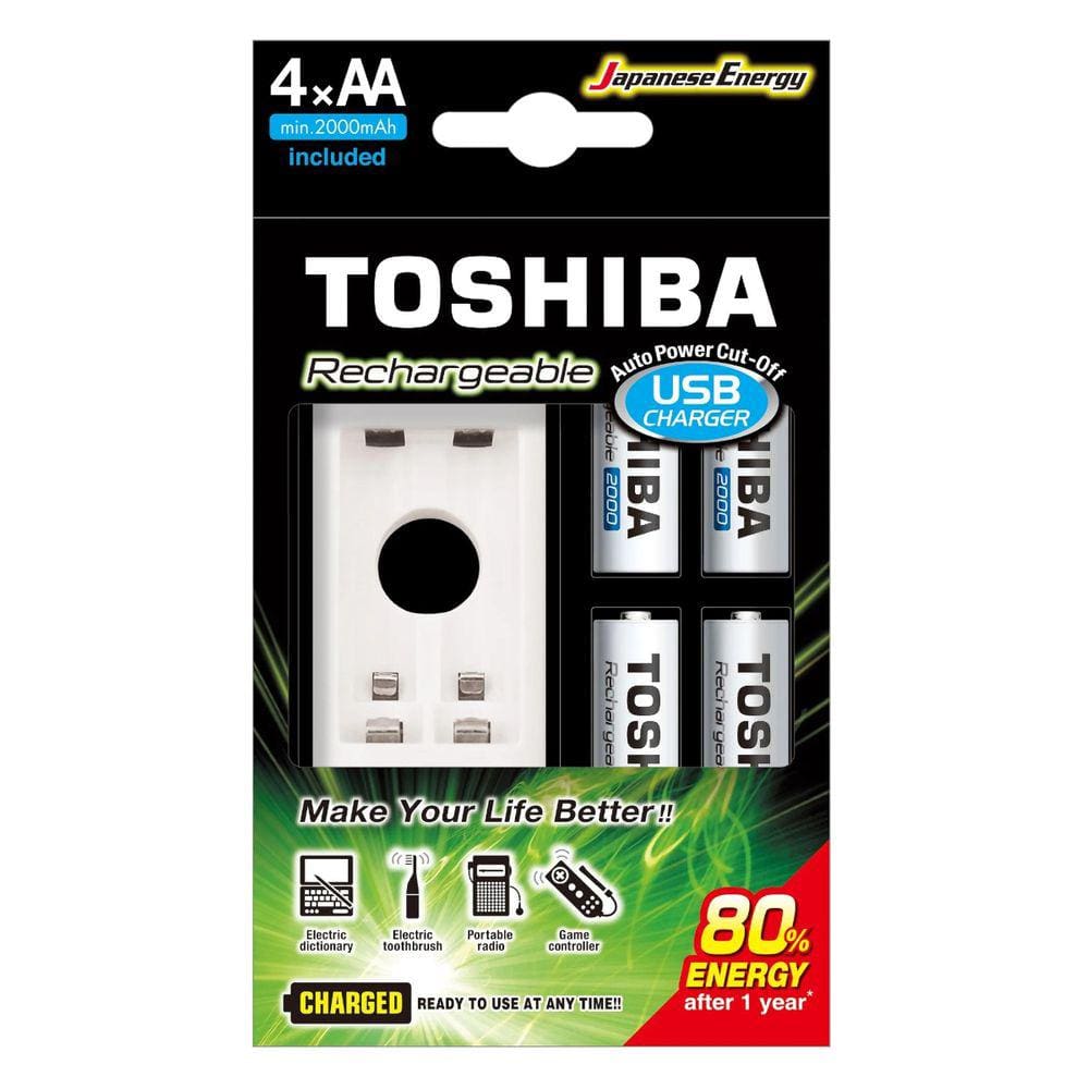 Carregador de Pilha Toshiba Com Pilha recarregável 2000mAh 4 Unidades