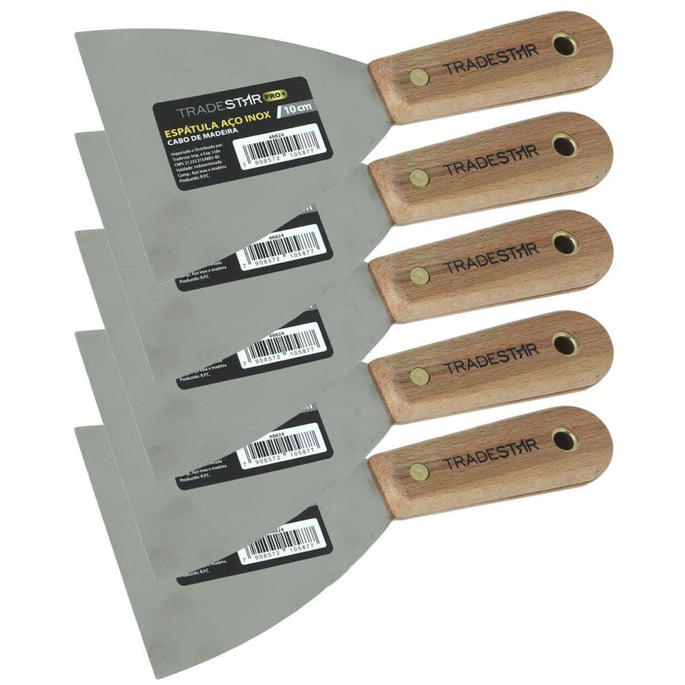 Kit 5 Espátula 10 Cm Aço Inox Multiuso Chapa Gesso Drywal