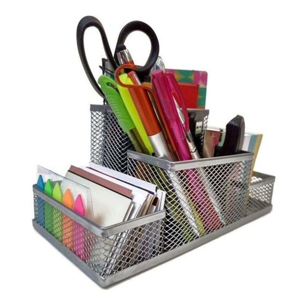 Kit Organizador de Mesa para Escritório de 4 Partições Prata