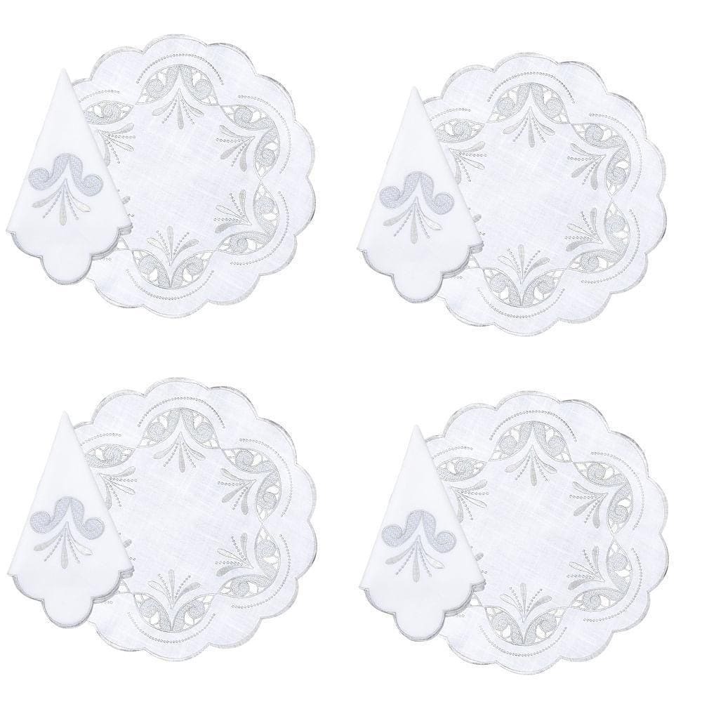 Jogo Americano E Guardanapo Bordado 4 Branco 45Cm Liz