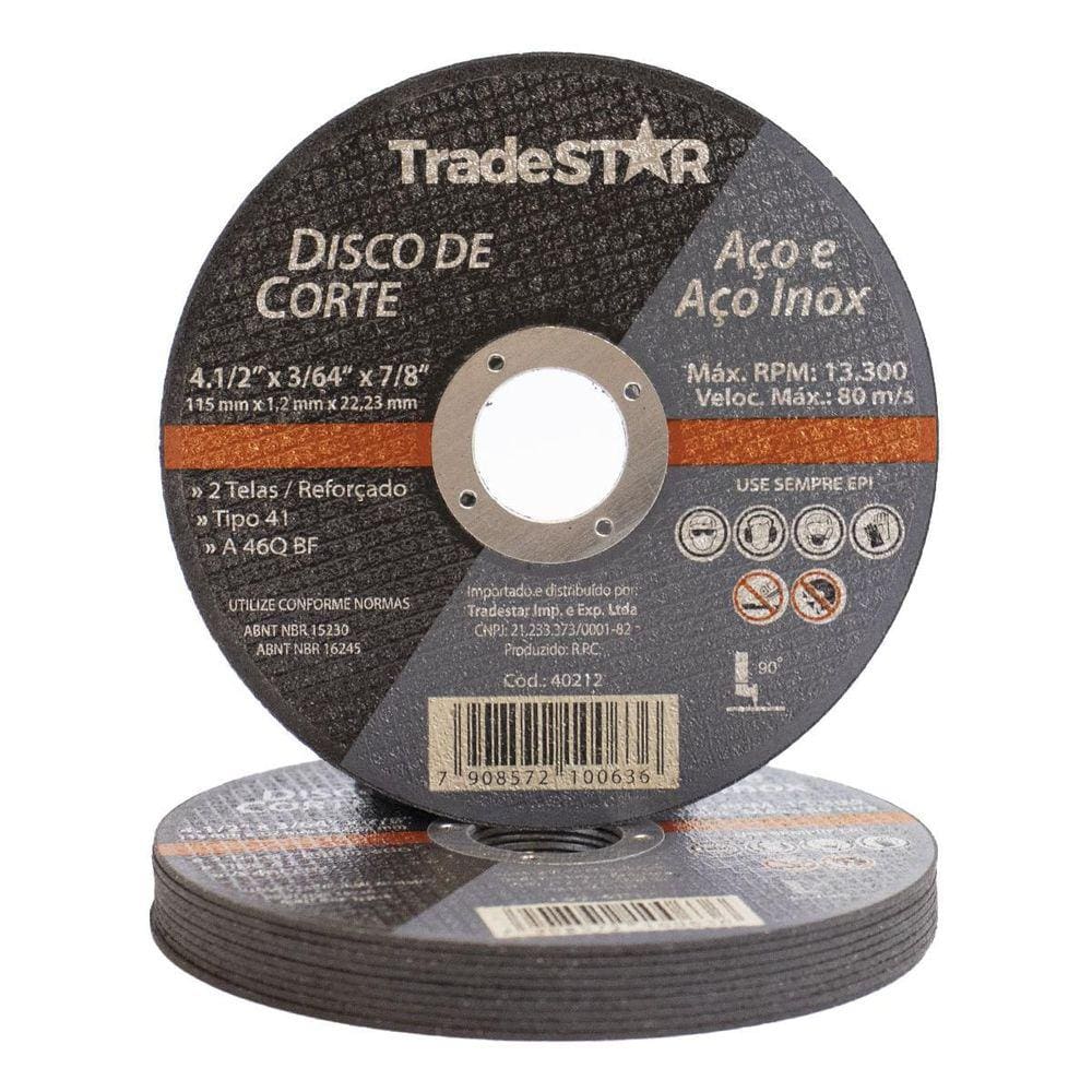 Kit 10 Discos Corte Metal 4.1/2 115x1,2mm - Óxido Alumínio