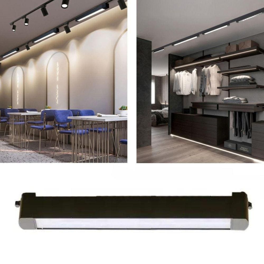Luminária Preta Luz Difusa Linear 30W De 46Cm Para Trilho