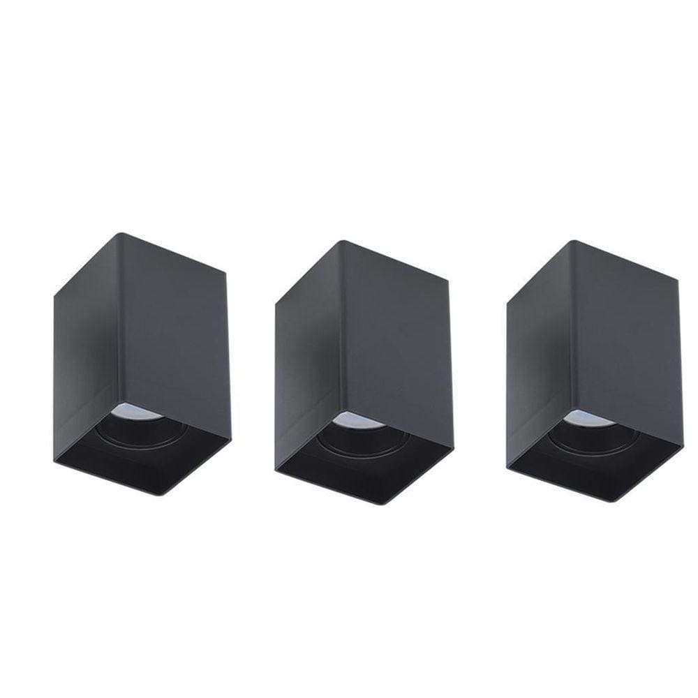 3 Spot Sobrepor Quadrado Preto Mr16 Direcionavel Gu10 Zan38