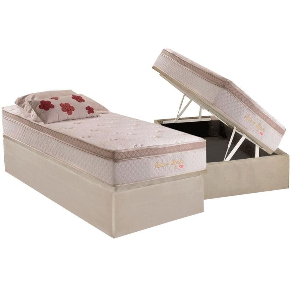 Cama Box Baú Solteiro: Colchão Molas Ensacadas Herval MasterPocket Pallace Bambu Plus + Base CRC Suede Clean(88x188)