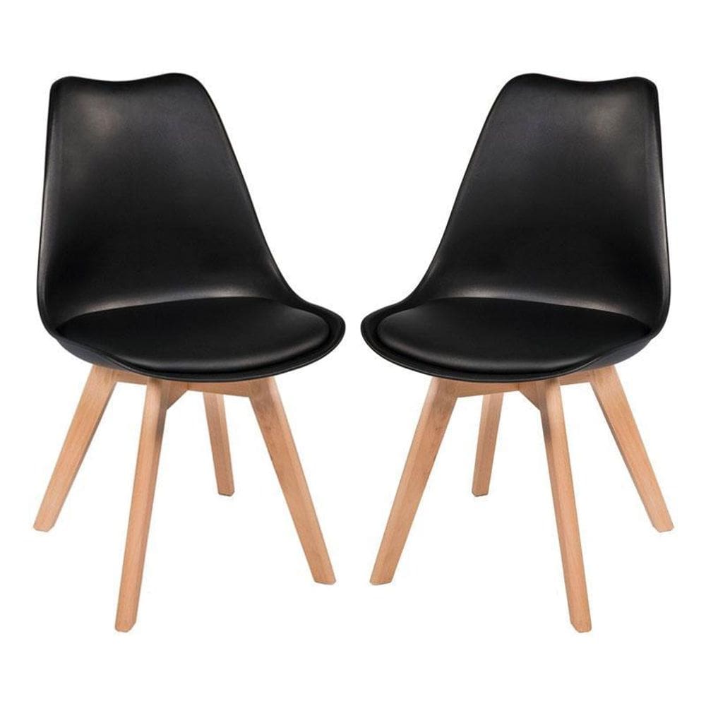Kit Com 2 Cadeira Leda Preta - Charles Eames Wood Com Almofa