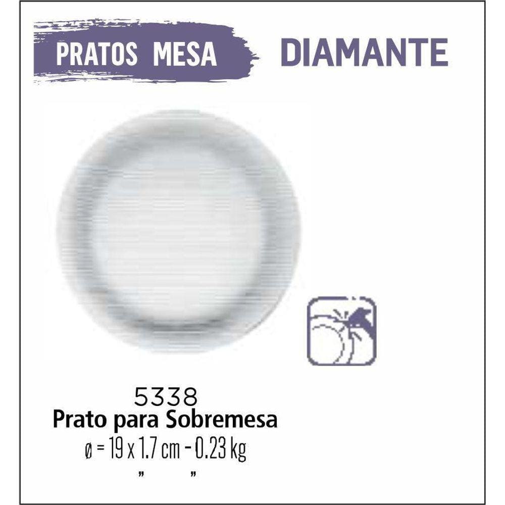 Jogo De Prato Diamante 06 Prato Sobremesa - Lanche - Vidro