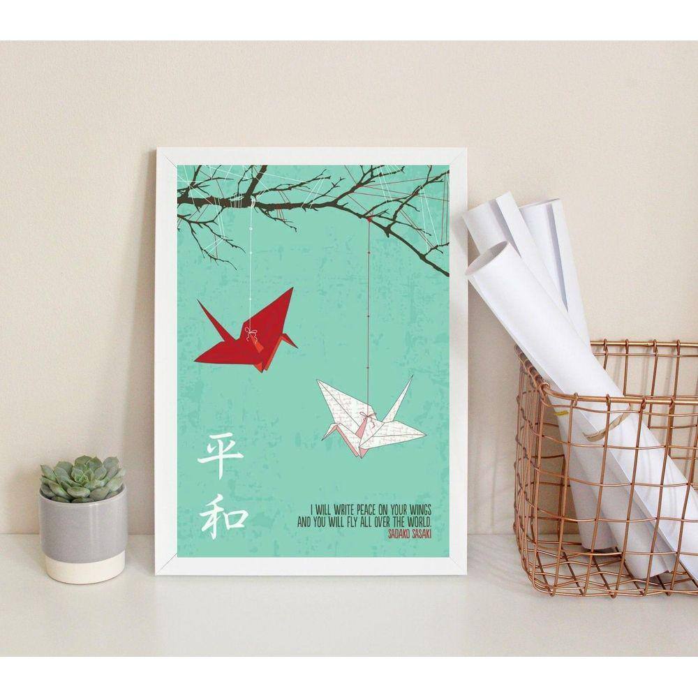 Quadro Decorativo Japonês Tsurus 24X18Cm