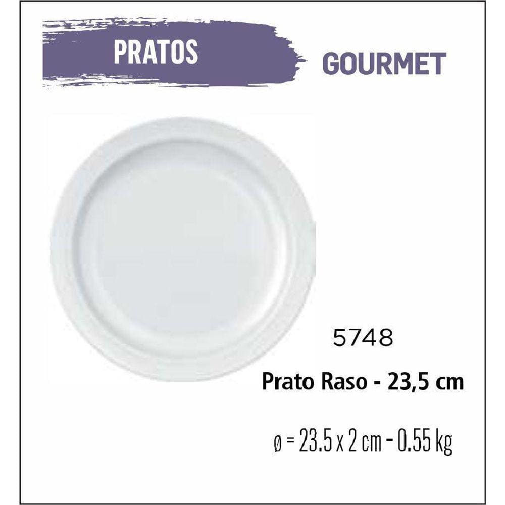Jogo De Prato Gourmet 06 Pratos Rasos - 24Cm Branco