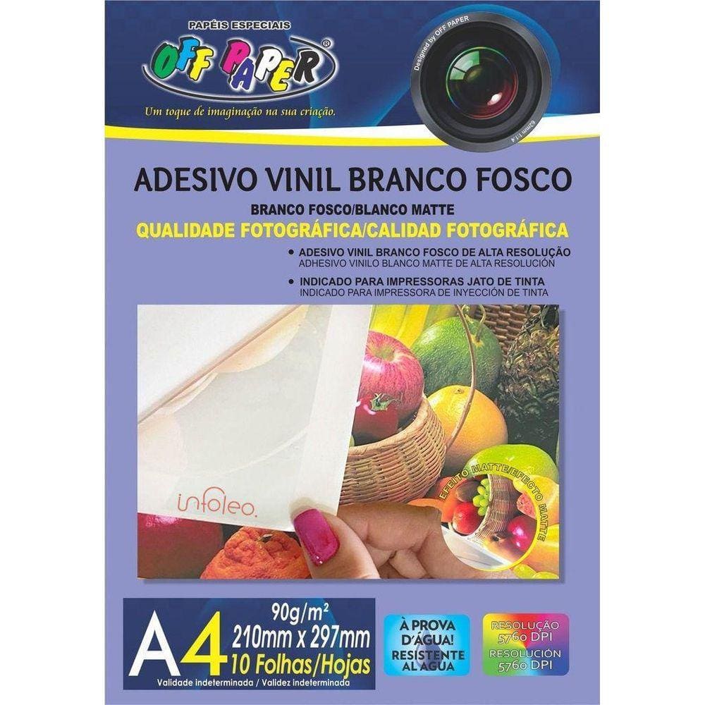 Vinil Branco Fosco Adesivo A4 90g/m² - 10 Folhas
