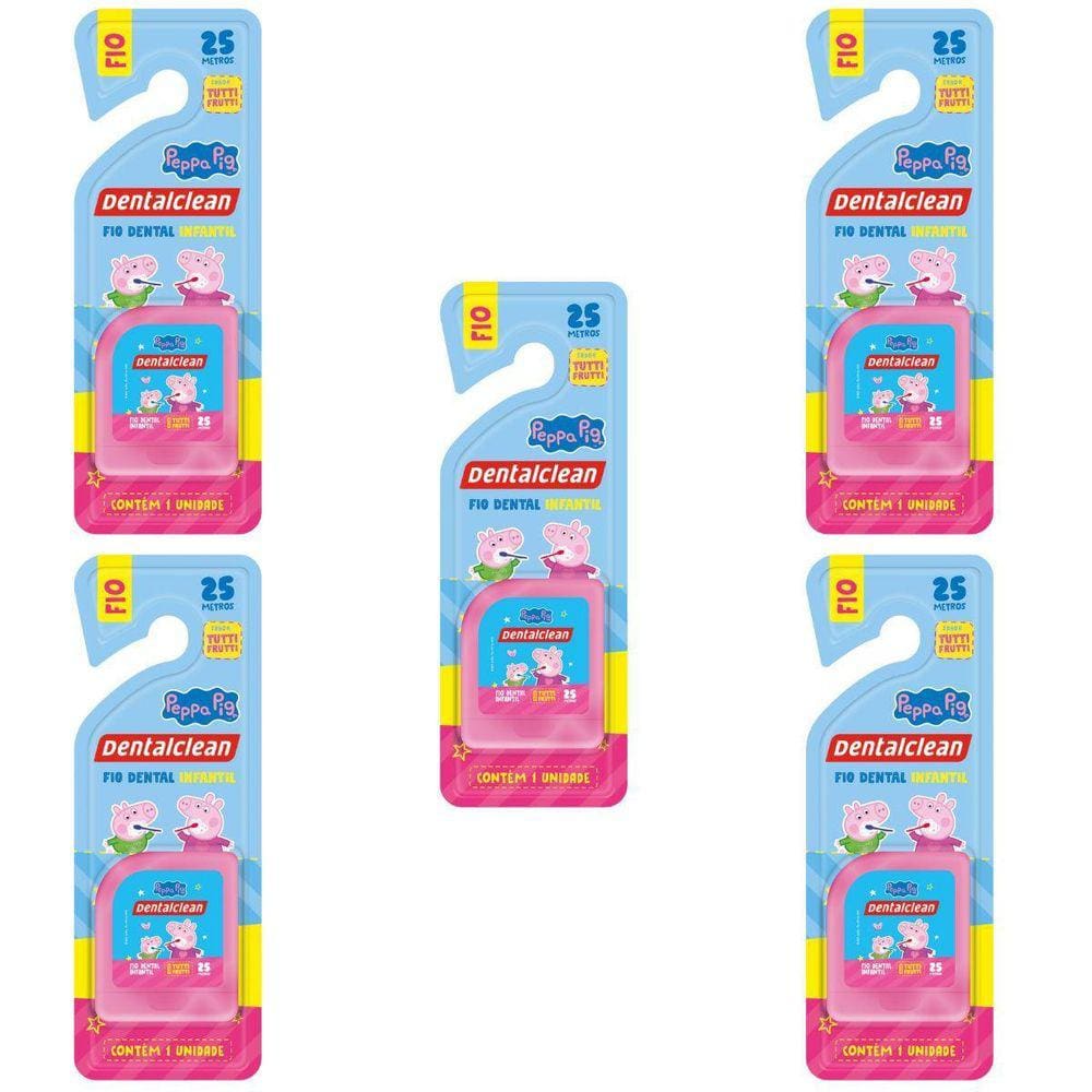 5 Fio Dental Infantil - Peppa Pig - 25M - Rosa - Dentalclean