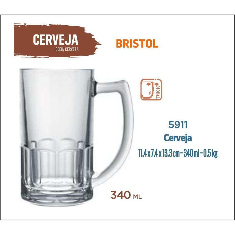 Par Canecas De Vidro Bristol 340Ml - Chope Cerveja