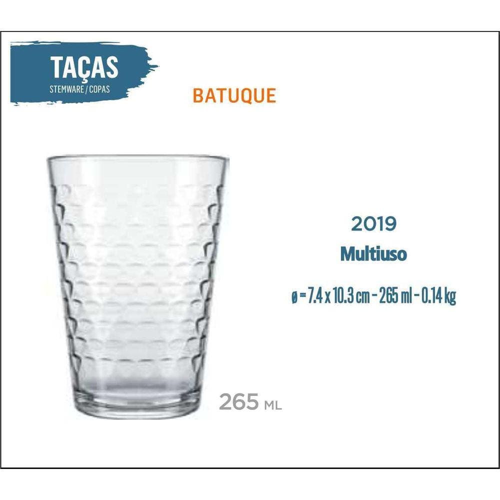 Jogo De 12 Copos Batuque 265Ml - Uso Diário