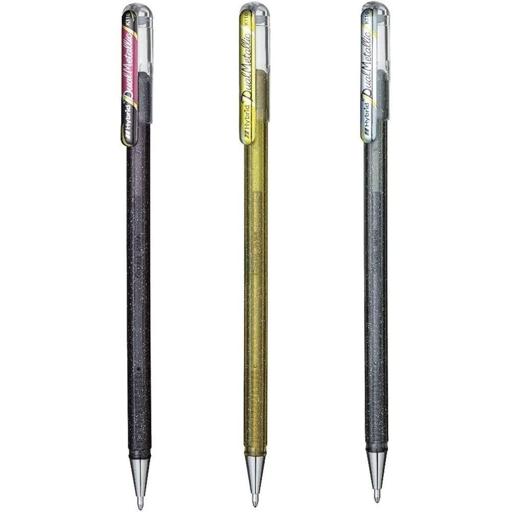 Kit 3 Canetas Pentel Hybrid Dual Metallic Gel 1.0 Mm