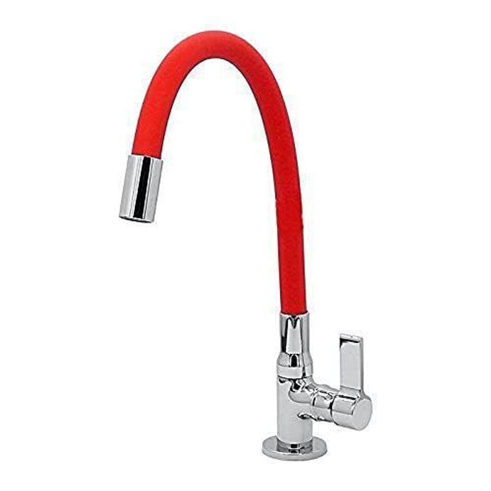 Torneira Gourmet Bancada Tubo Silicone Flexível Vermelho 1/4