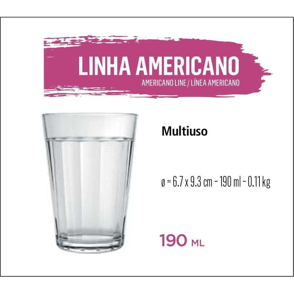 Copo Americano 190Ml Bar Restaurante Copos Tradicional 12