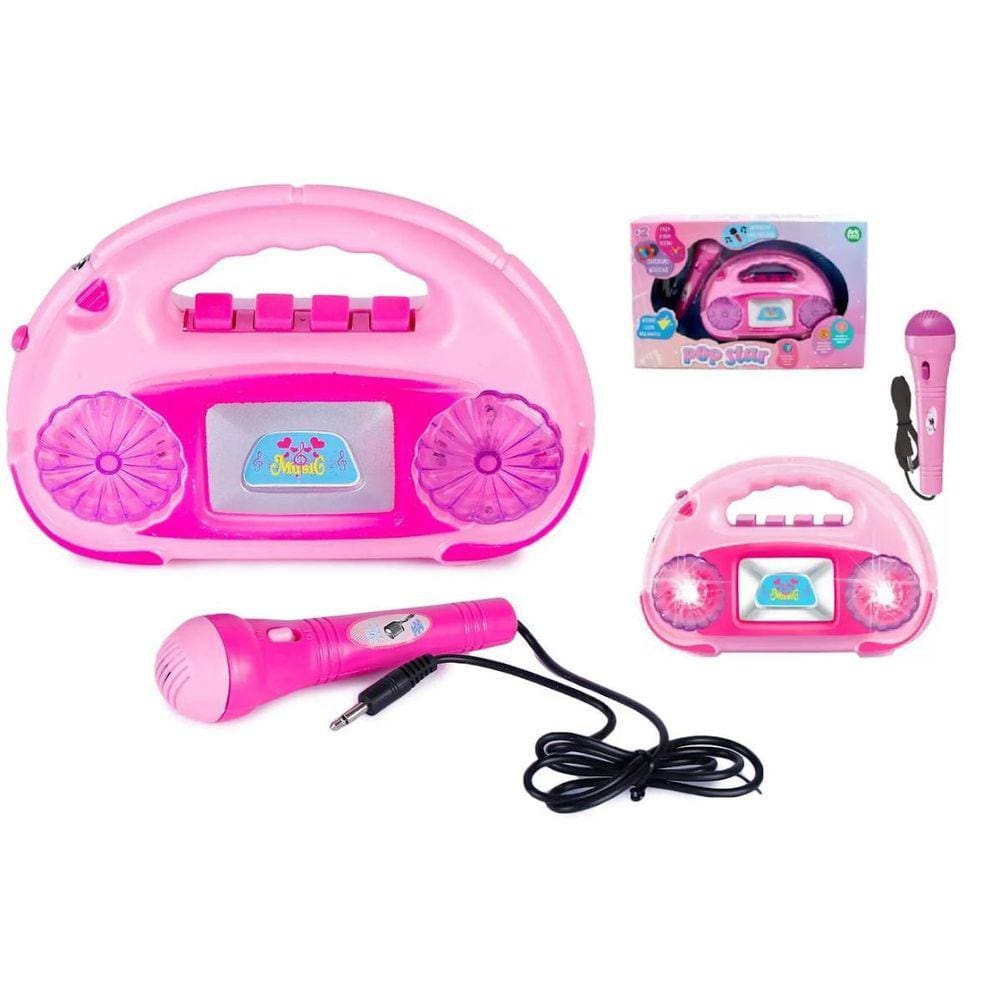 Brinquedo Radio Microfone Musical Sai Voz Toca Musica Luzes