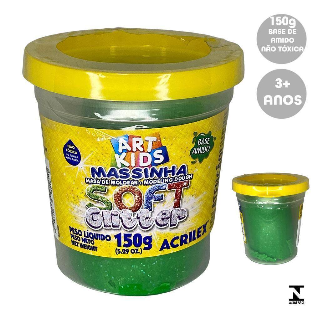 Massinha De Modelar Soft Glitter Acrilex Não Tóxica Verde