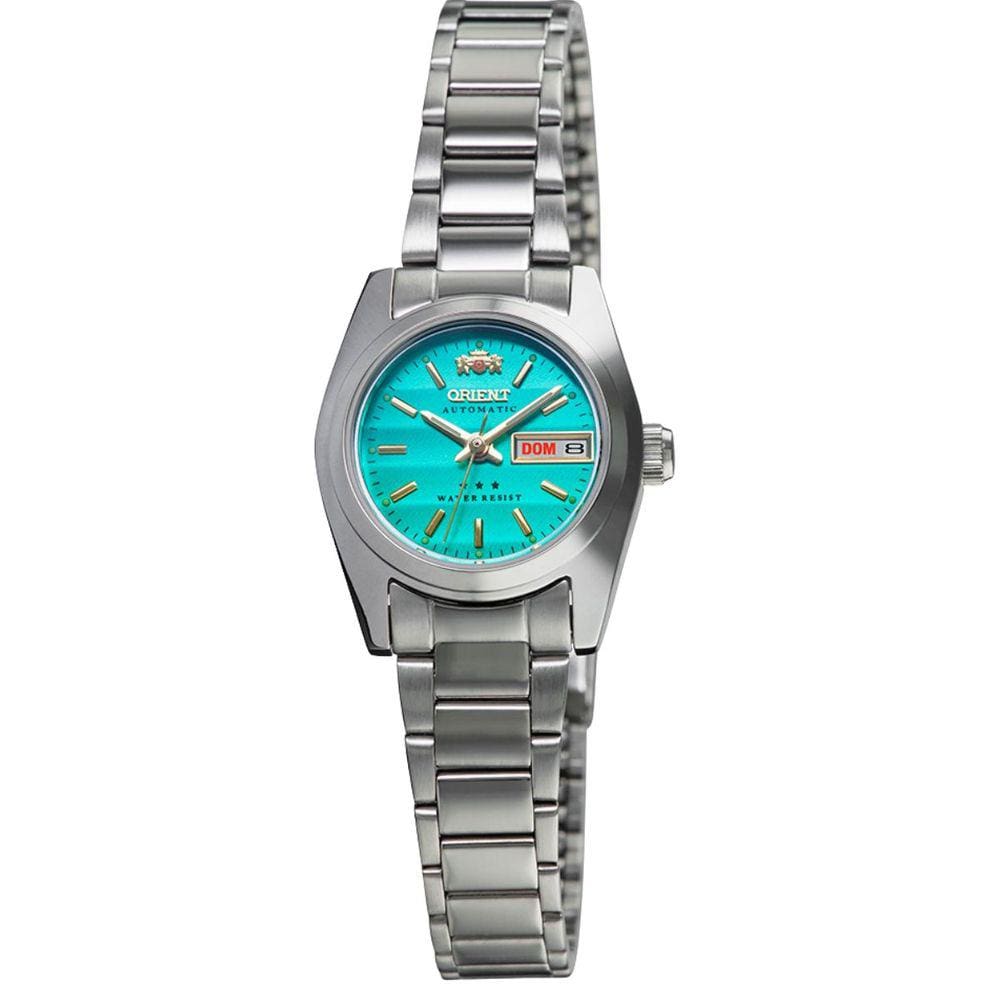 Relógio de Pulso Orient Feminino Automático Aço Inóx Pequeno Mini Redondo Resistente Água Calendário Duplo Casual Prata 559WC8NH E1SX