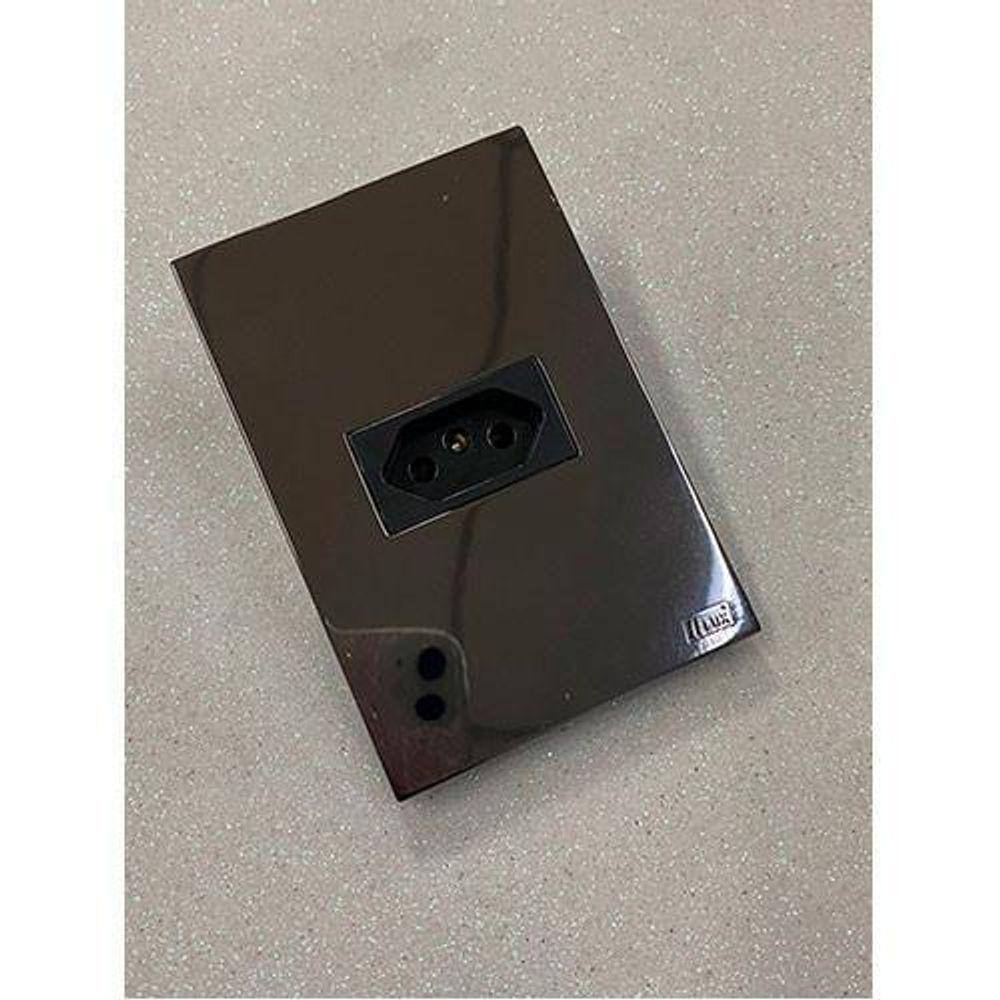 Cj Tomada 20A Horizontal 4X2 - Recta Espelhada Fume Grafite