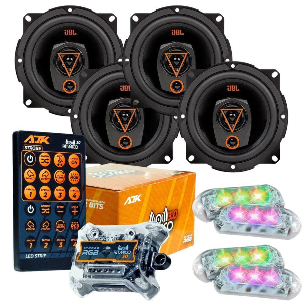 Kit 4 Alto Falantes Triaxiais JBL 5TRMS80 320 Watts Rms + Kit 4 Strobo AJK 6W Ritimico 3.0