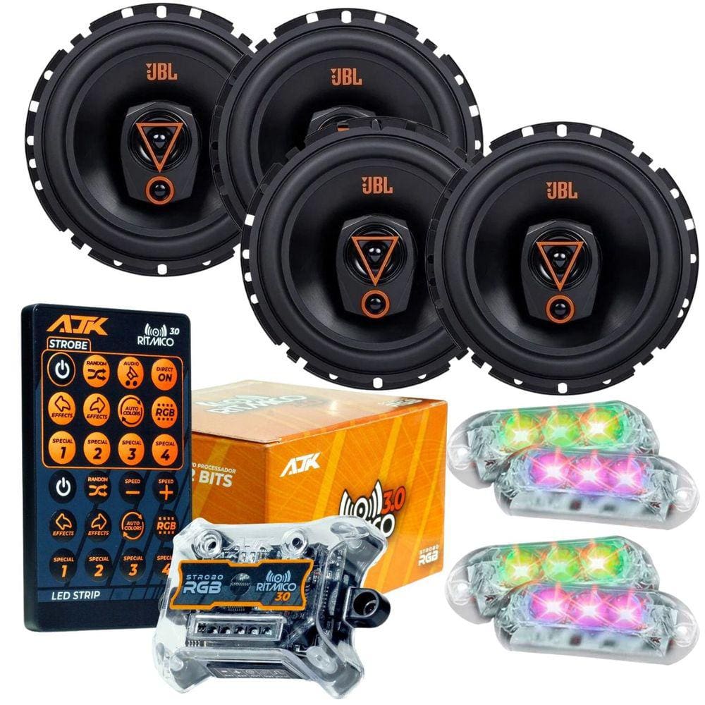 Kit 4 Alto Falantes Triaxiais JBL 6TRMS80 320 Watts Rms + Kit 4 Strobo AJK 6W Ritimico 3.0
