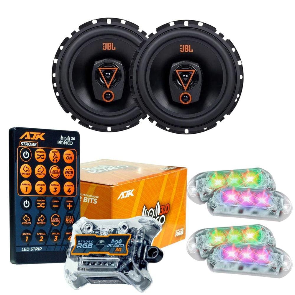 Kit 2 Alto Falantes Triaxiais JBL 6TRMS80 160 Watts Rms + Kit 4 Strobo AJK 6W Ritimico 3.0
