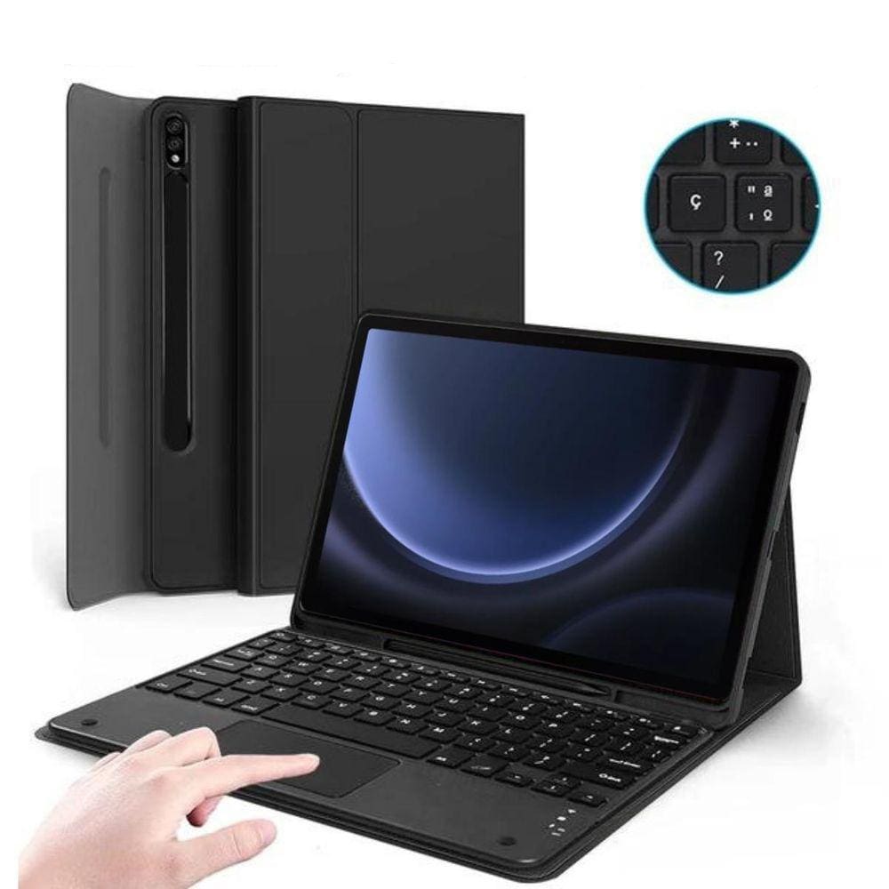 Capa Teclado Touchpad p/ Galaxy Tab S9 FE+ - Preto