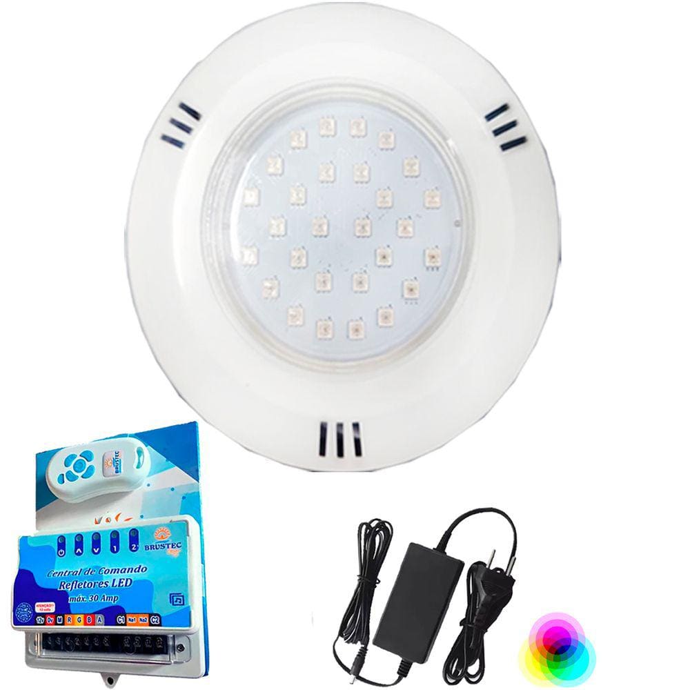 Kit 01 REFLETOR HIPER LED 15W ABS RGB + Comando SMD Brustec