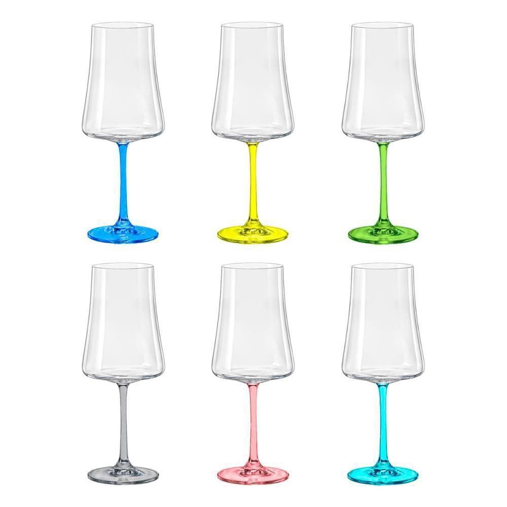 Taças de Cristal Coloridas Bohemia - 6 Unid. 560ml