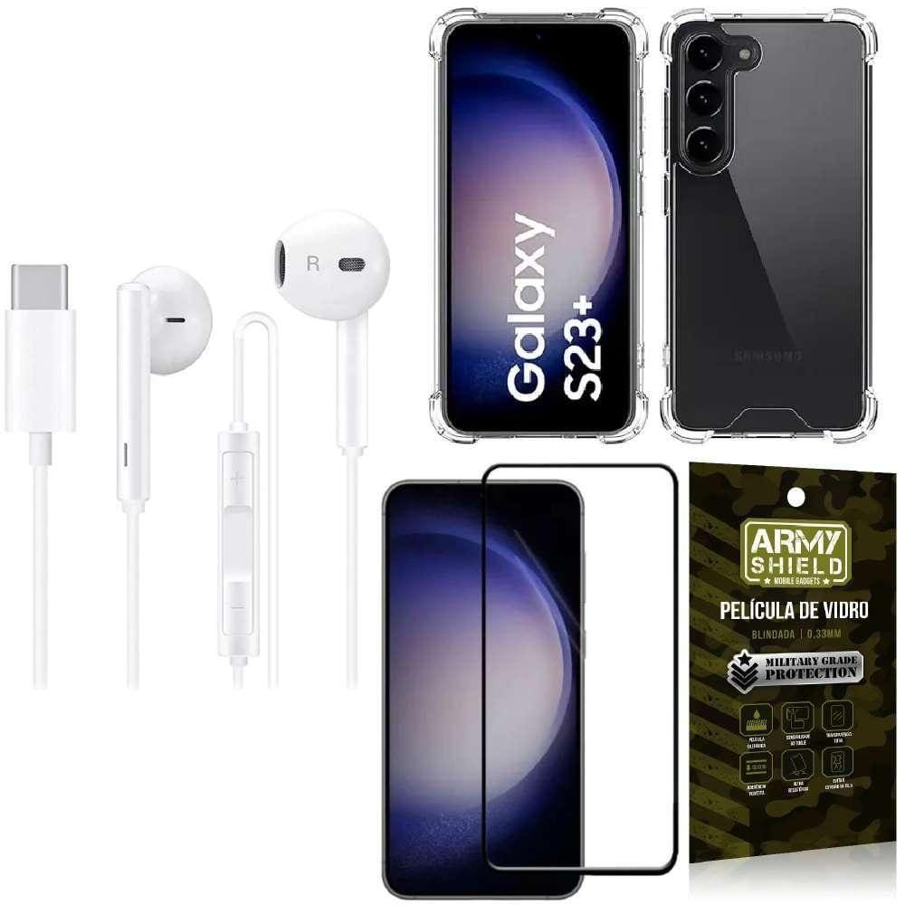Capinha Samsung S23 Plus + Fone De Ouvido Tipo C + Película