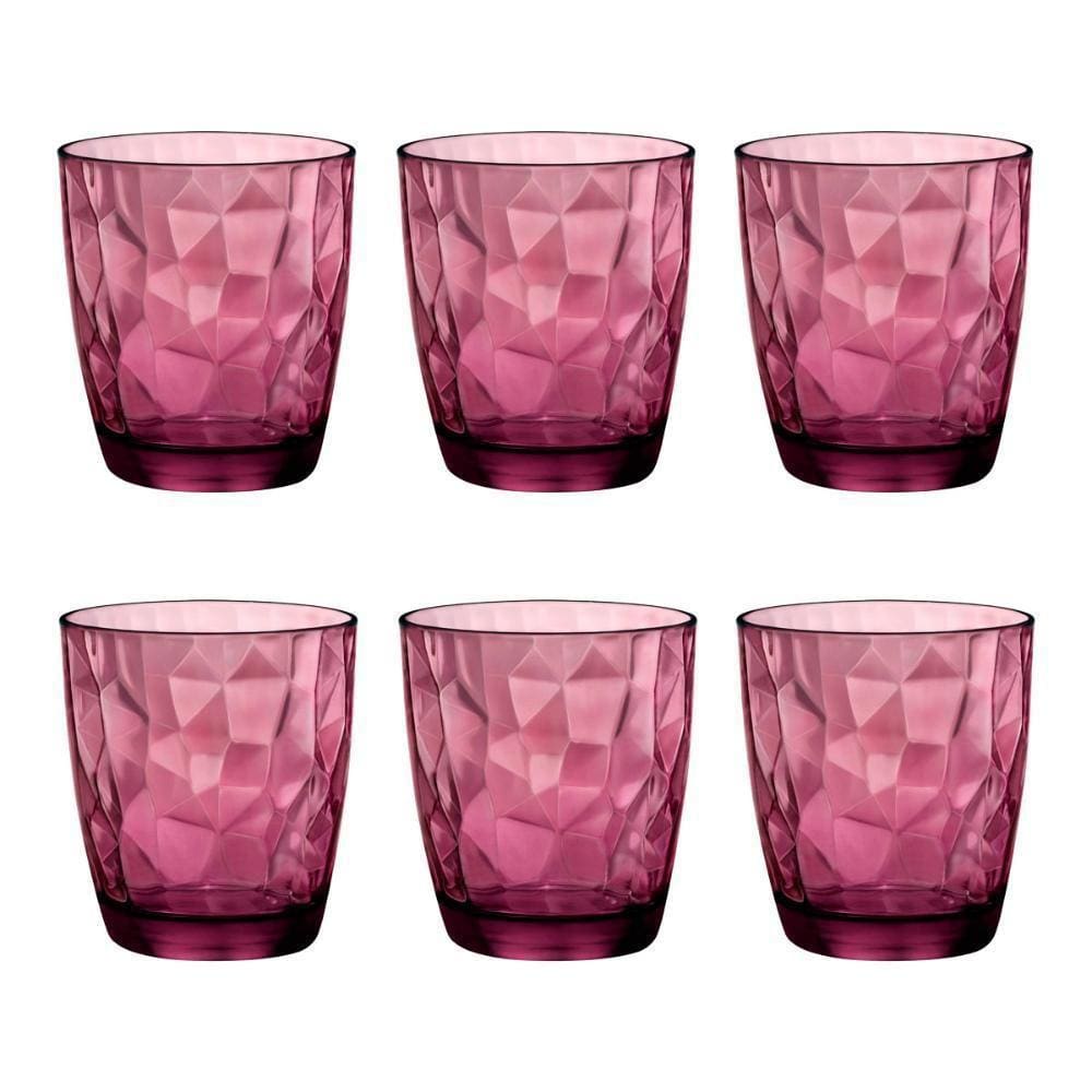 Copo De Vidro Bormioli Rocco 390Ml Lilás Diamond 6 Peças