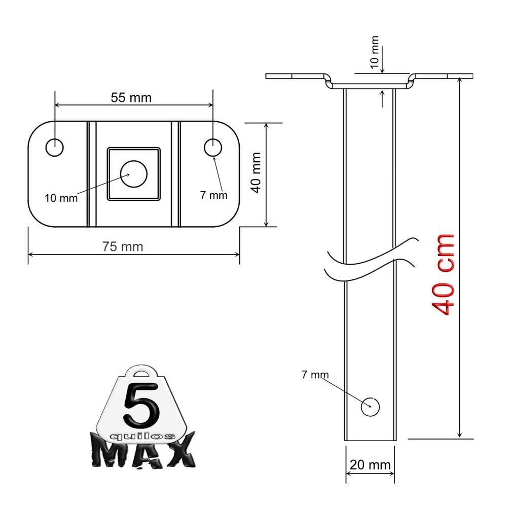 06 SUPORTES REFLETOR BASE RETA BRAÇO 40 cm 6 Cjts