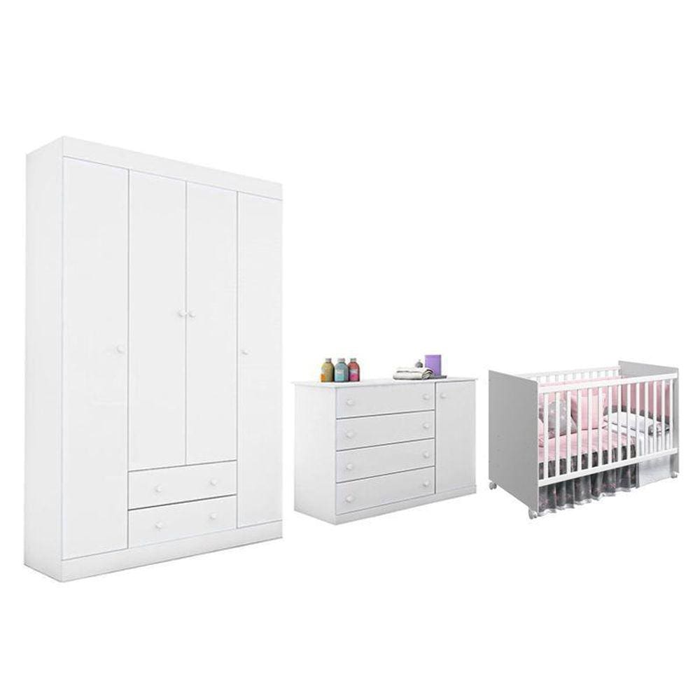 Dormitório Infantil Helena Guarda Roupa, Cômoda e Berço Tico - Phoenix Baby