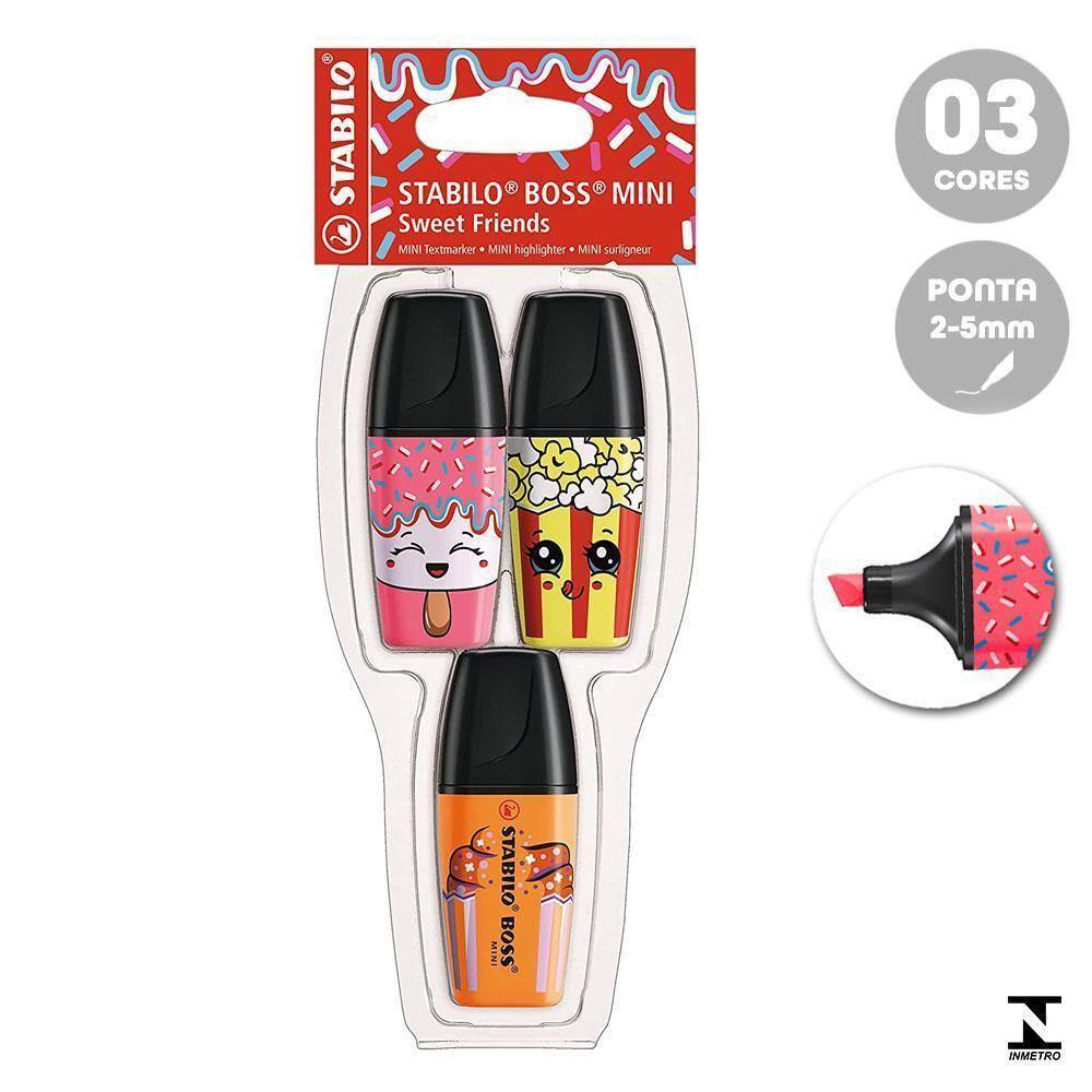 Mini Marca Texto Stabilo Boss 3 Cores Neon Sweet Friends 58
