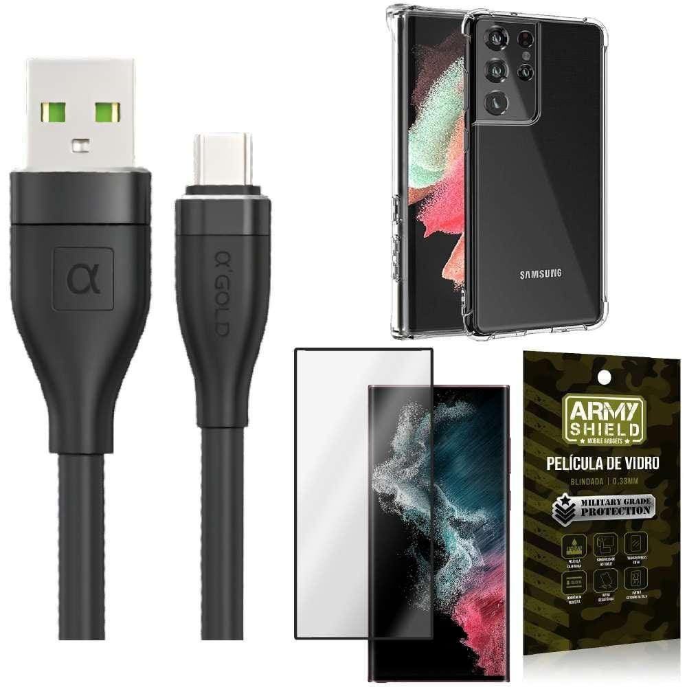 Capinha Samsung S22 Ultra + Cabo Tipo C 2 Metros + Película
