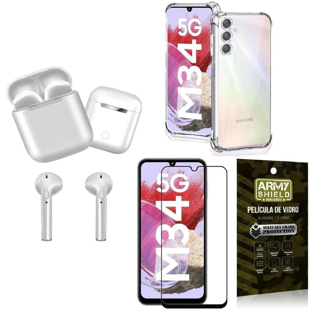 Capinha Samsung M34 + Fone De Ouvido Bluetooth + Película 3D