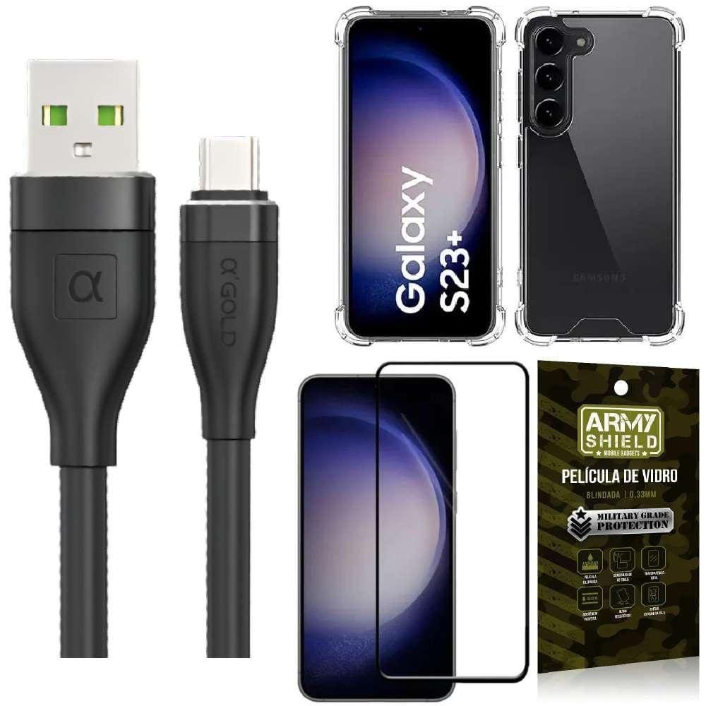 Capa Samsung S23 Plus + Cabo Tipo C 2 Metros + Película 3D
