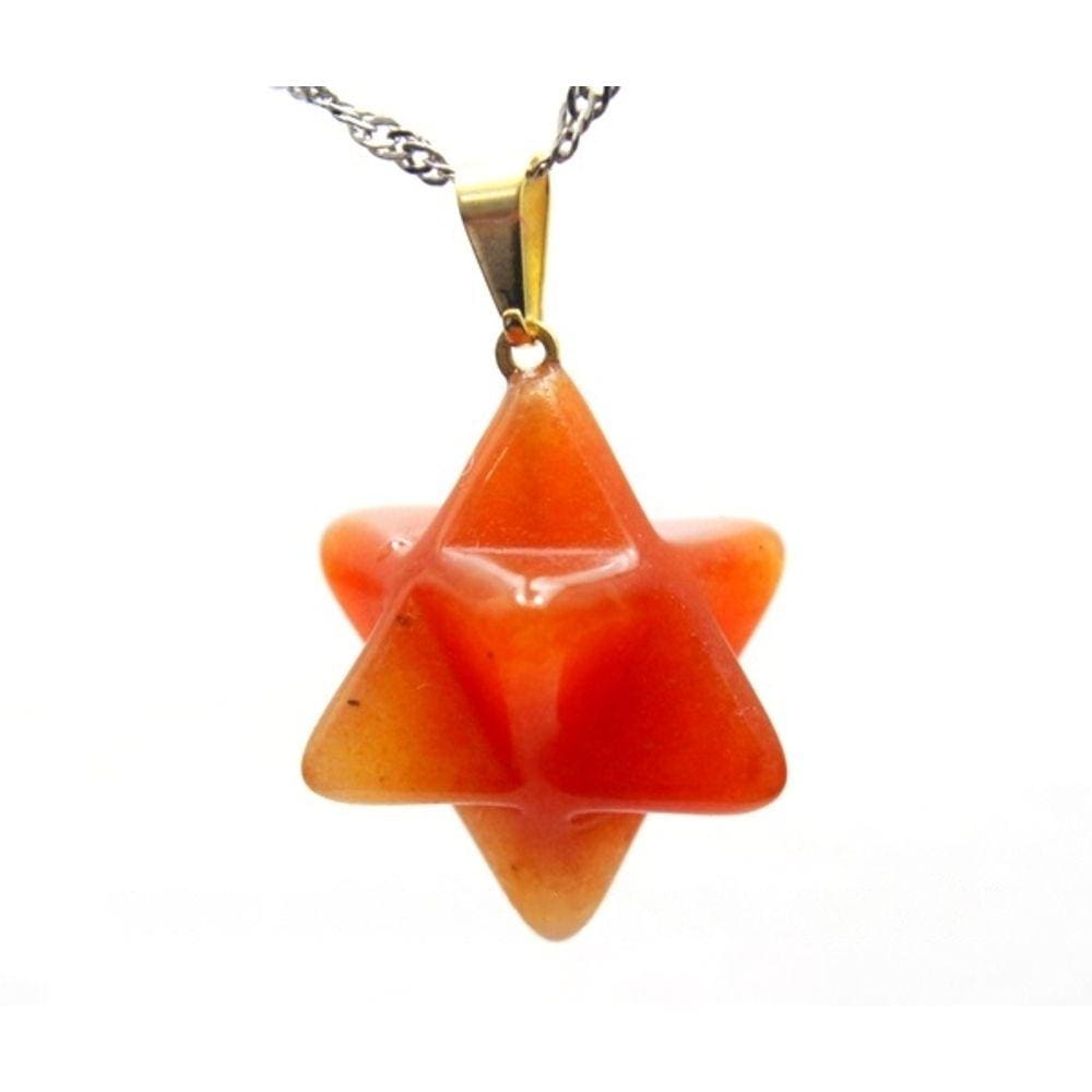 Colar Merkabah Pedra Quartzo Laranja Pino Dourada
