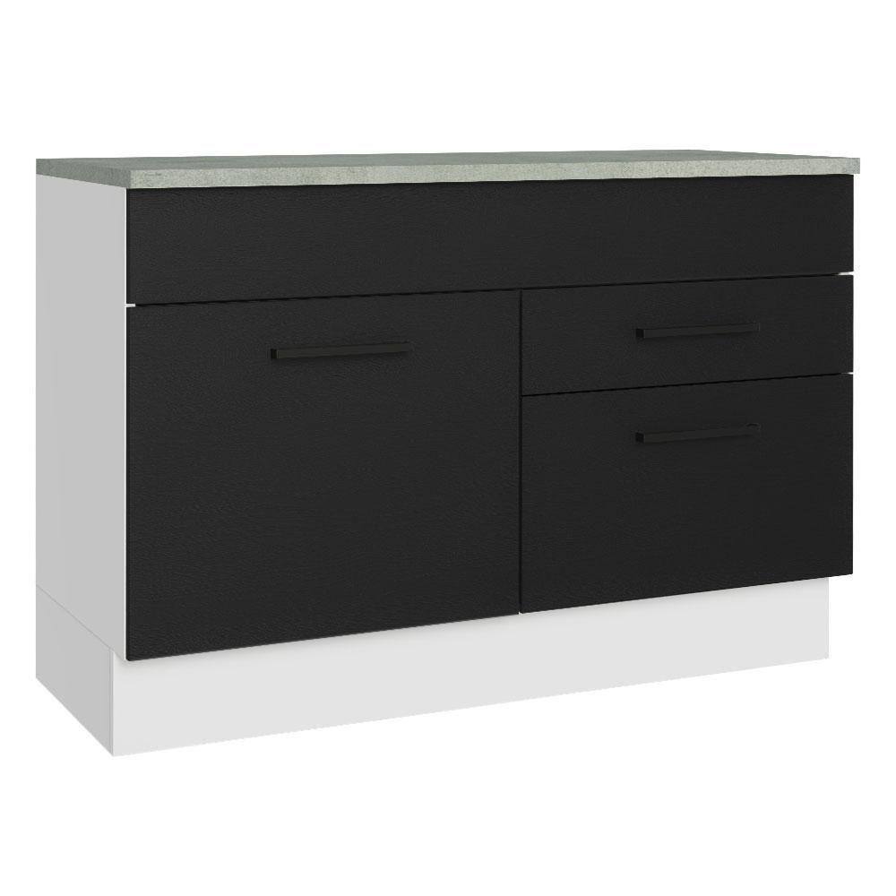Balcão De Pia Cozinha 1 Porta E 2 Gavetas (com Tampo) Branco/preto Agata Madesa Branco/preto