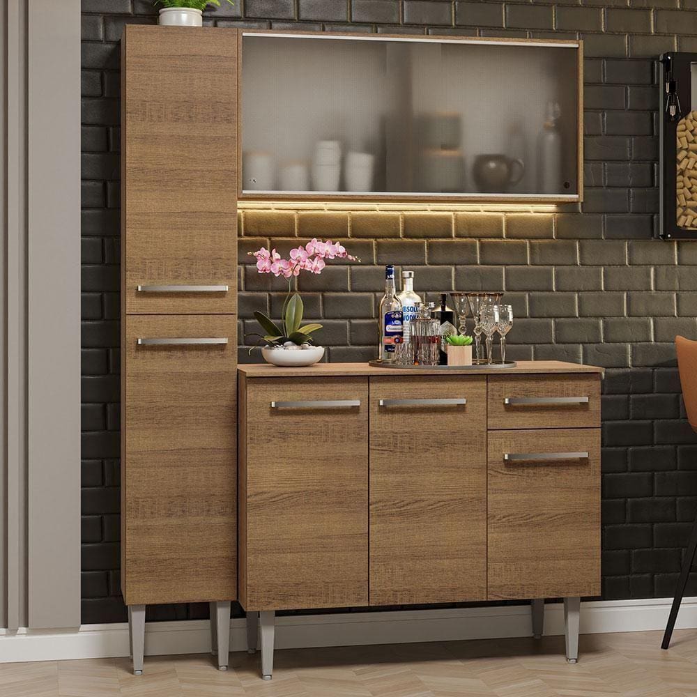 Armário De Cozinha Compacta 137cm Rustic Emilly Madesa 05 Rustic
