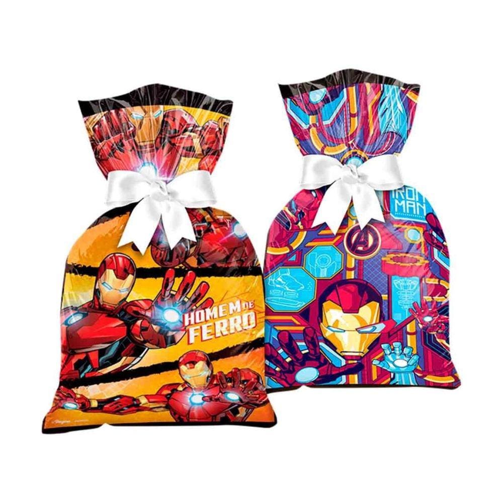 Sacola Plástica Homem de Ferro 14x27cm 12 Unidades