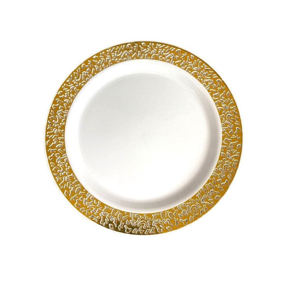Pratos Descartáveis Luxo Dourado Borda Vazada - 6 unid.