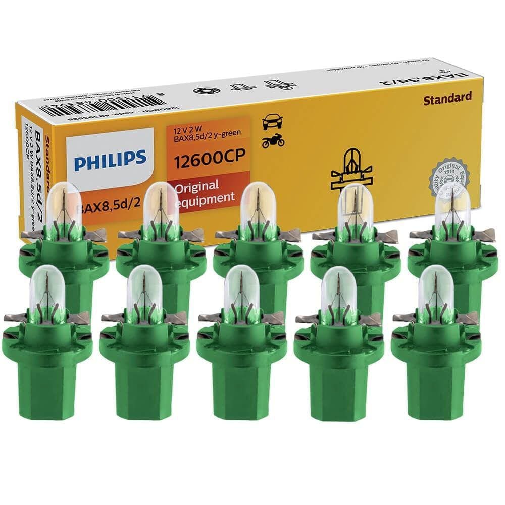 10 Lâmpada Philips Standart 2w 12v Bax8,5d/2 Y-green Painel