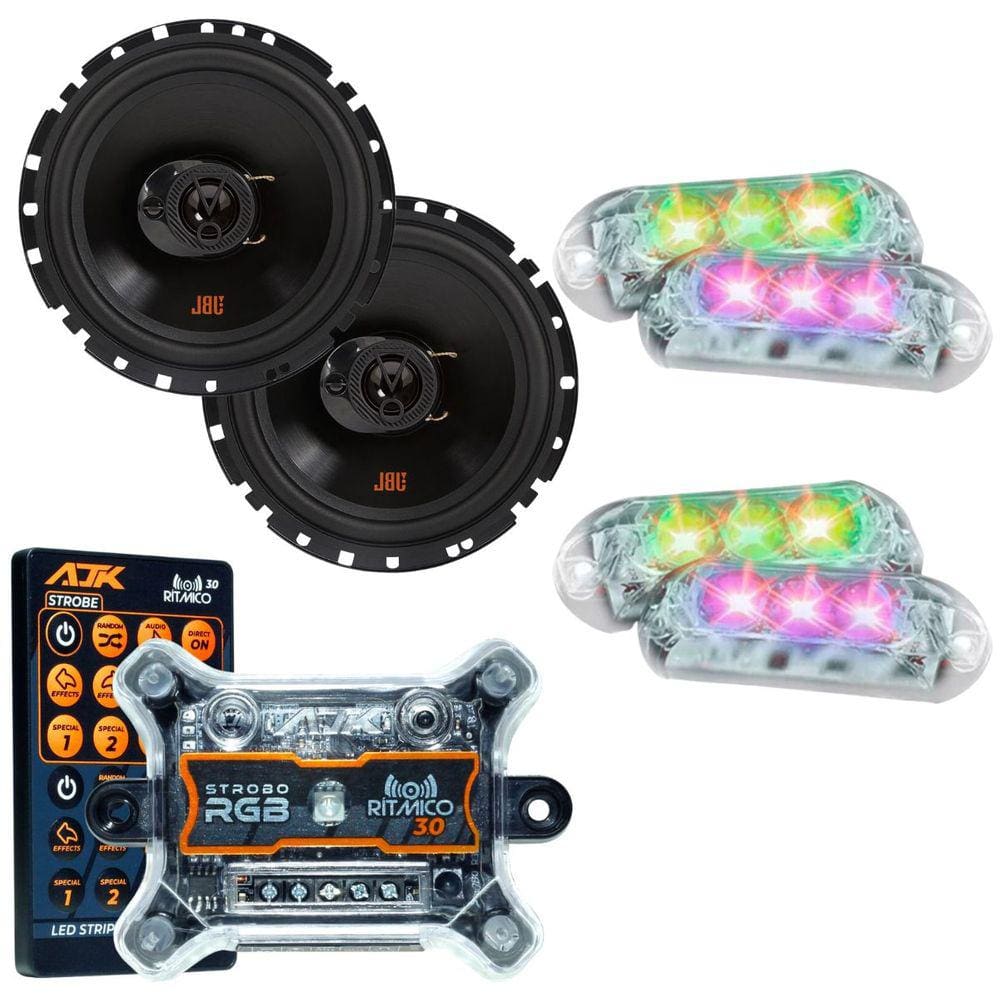Kit 2 Alto Falantes 6  JBL FLEX4 6TRFX55 110 Watts Rms + Kit 4 Strobo AJK 6W Ritimico 3.0