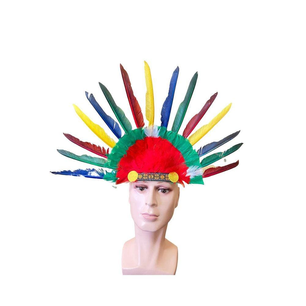 Kit 3Un Fantasias Cocar Índio Colorido Carnaval Com Penas